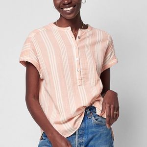 ☀️FAHERTY Dream Cotton Gauze Desmond Top - Sepia Neutral Stripe XS - NWT